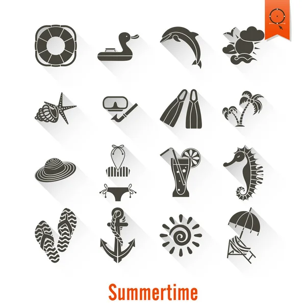 Nyár és beach egyszerű lapos ikonok — Stock Vector