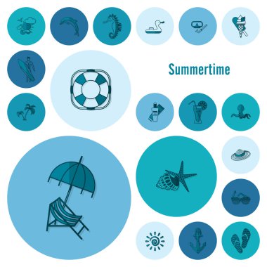 Yaz ve plaj basit düz simgeler