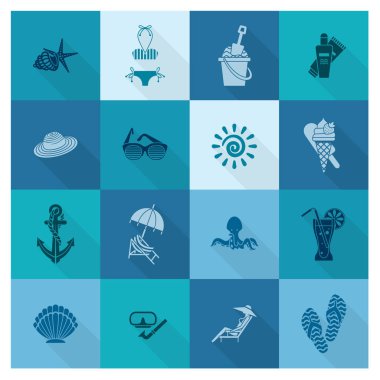 Yaz ve plaj basit düz simgeler