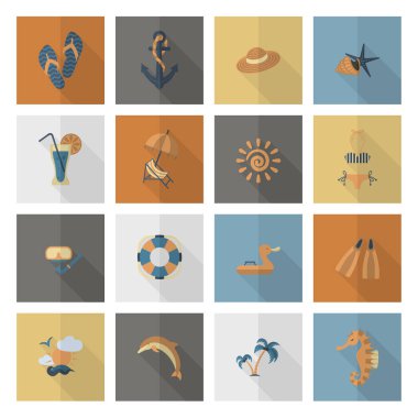 Yaz ve plaj basit düz simgeler