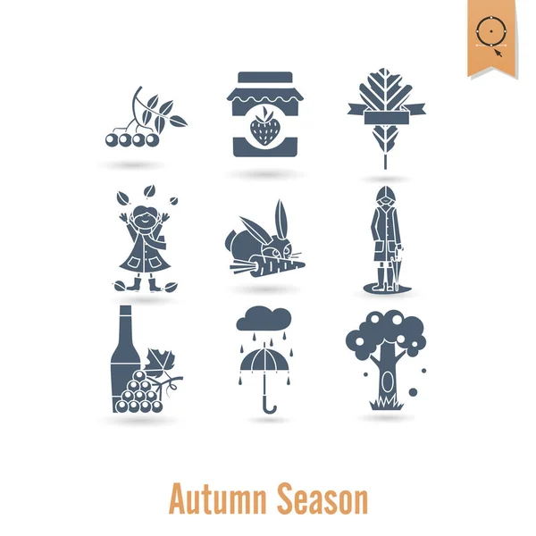 Conjunto de iconos planos de otoño — Vector de stock