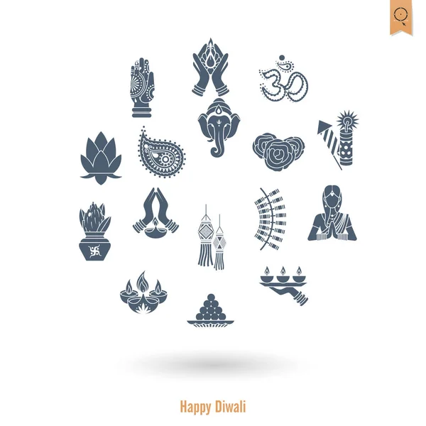 Diwali. Indický Festival ikony — Stockový vektor