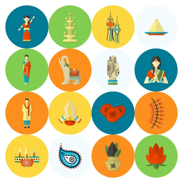 Diwali. Indiase Festival pictogrammen — Stockvector