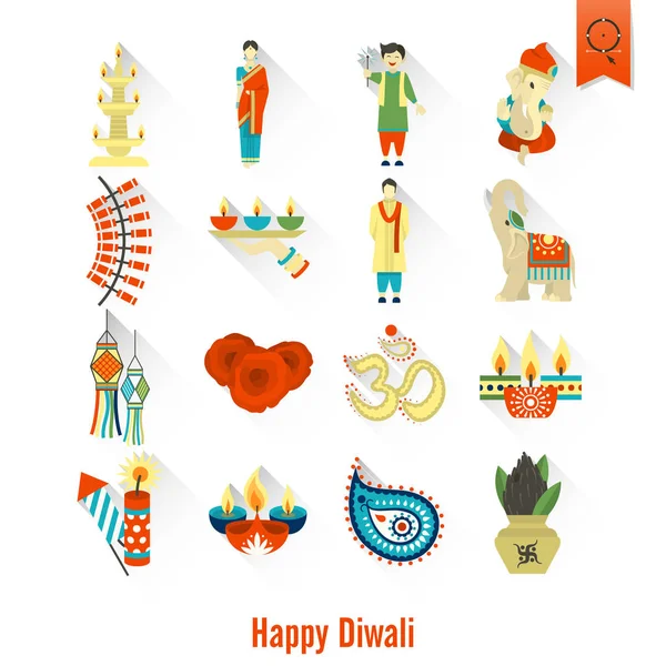 Diwali. Indian Festival Icons — Stock Vector