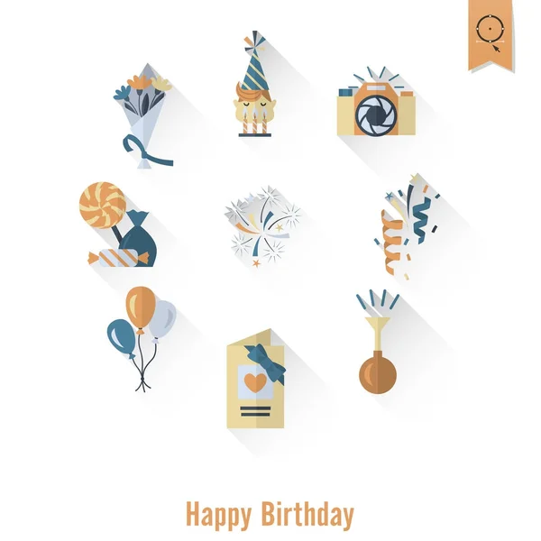 행복 한 생일 아이콘 설정 — 스톡 벡터
