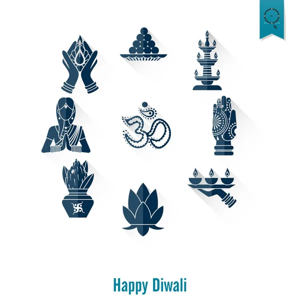 Diwali. Indian Festival Icons — Stock Vector