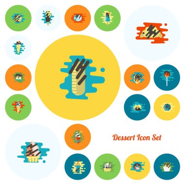 Modern düz tasarım tarzında tatlı Icon Set