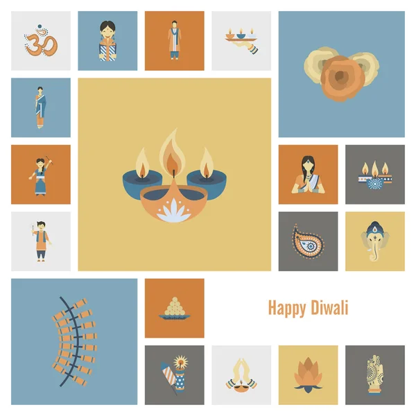 Diwali. Indyjskich festiwal ikony — Wektor stockowy