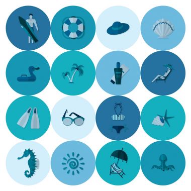 Yaz ve plaj basit düz simgeler