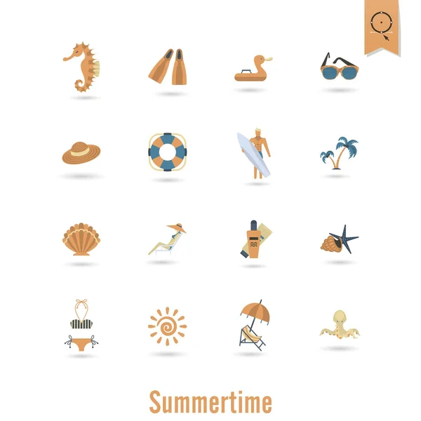 Summer and Beach Simple Flat Icons — Stock Vector
