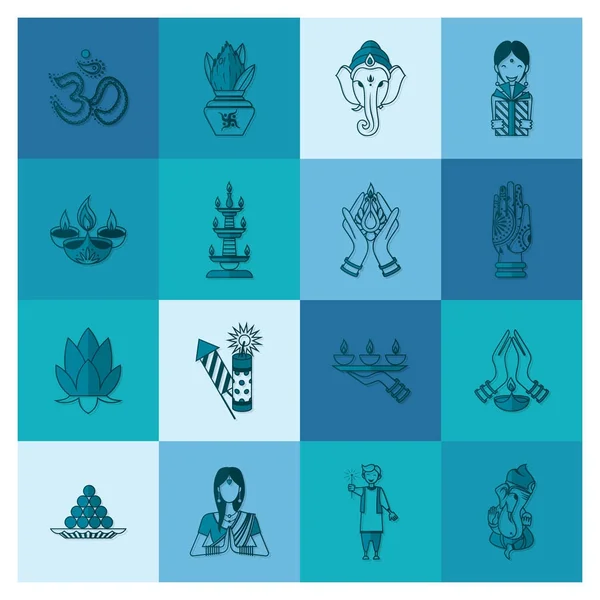 Diwali. Iconos del Festival Indio — Vector de stock