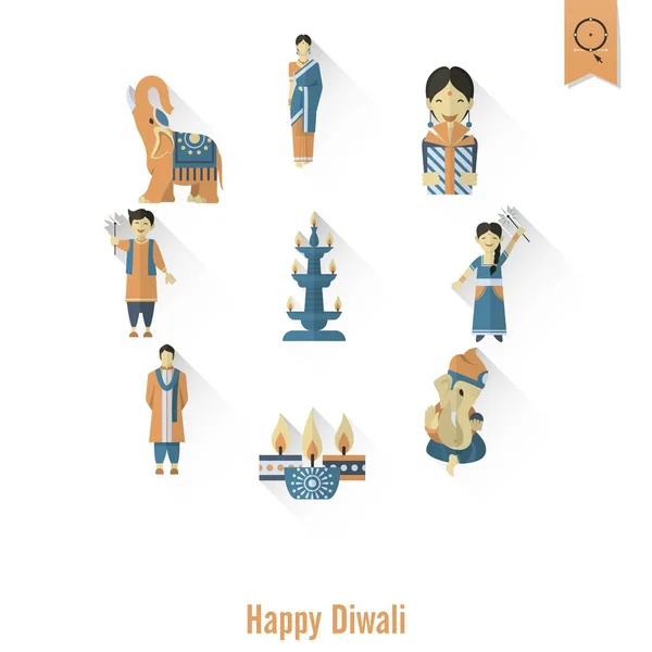 Diwali. Iconos del Festival Indio — Archivo Imágenes Vectoriales