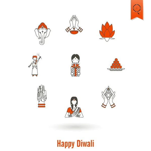 Diwali. Indian Festival Icons — Stock Vector