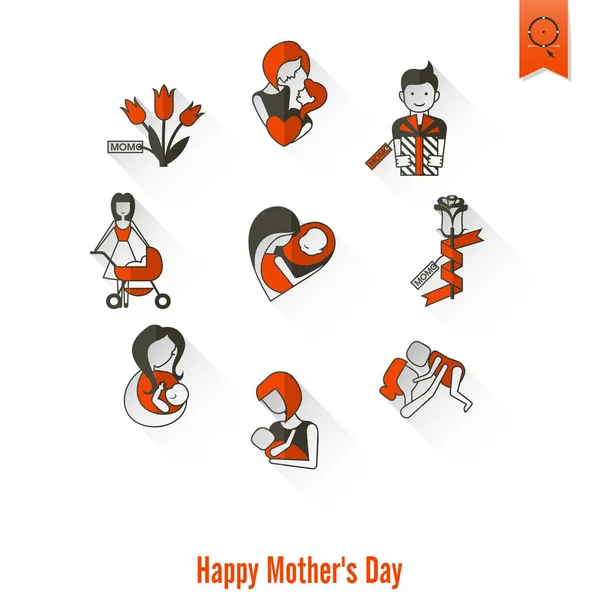 Happy Mothers Day Icons — Stock Vector