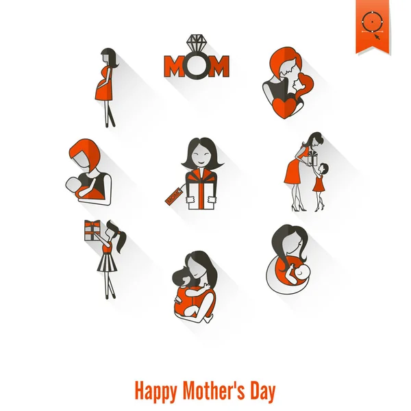 Feliz Día de las Madres Iconos — Vector de stock