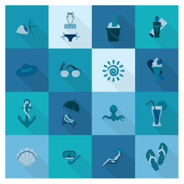 Yaz ve plaj basit düz simgeler