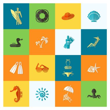 Yaz ve plaj basit düz simgeler