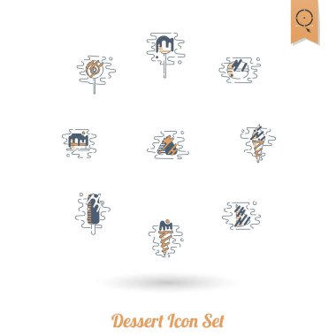 Modern düz tasarım tarzında tatlı Icon Set
