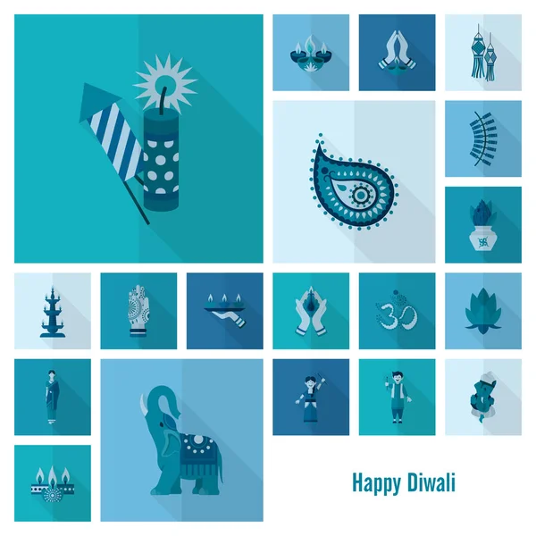 Diwali. Iconos del Festival Indio — Vector de stock