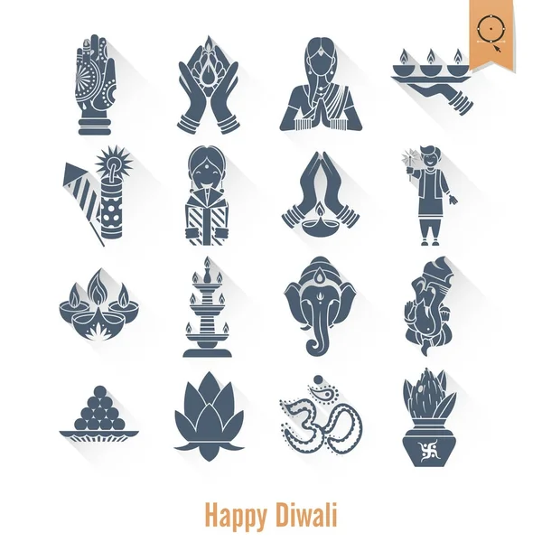 Diwali. Indian Festival Icons — Stock Vector