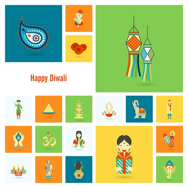 Diwali. Indian Festival Icons — Stock Vector