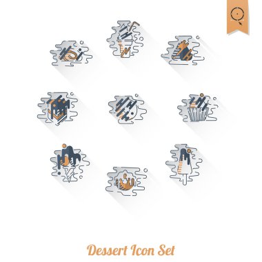 Modern düz tasarım tarzında tatlı Icon Set