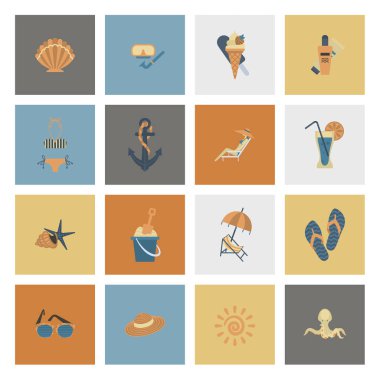 Yaz ve plaj basit düz simgeler