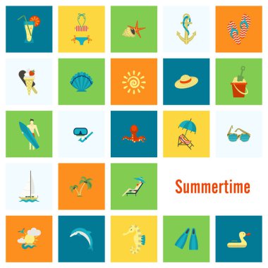 Yaz ve plaj basit düz simgeler