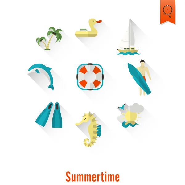 Sommer und Strand einfache flache Symbole — Stockvektor