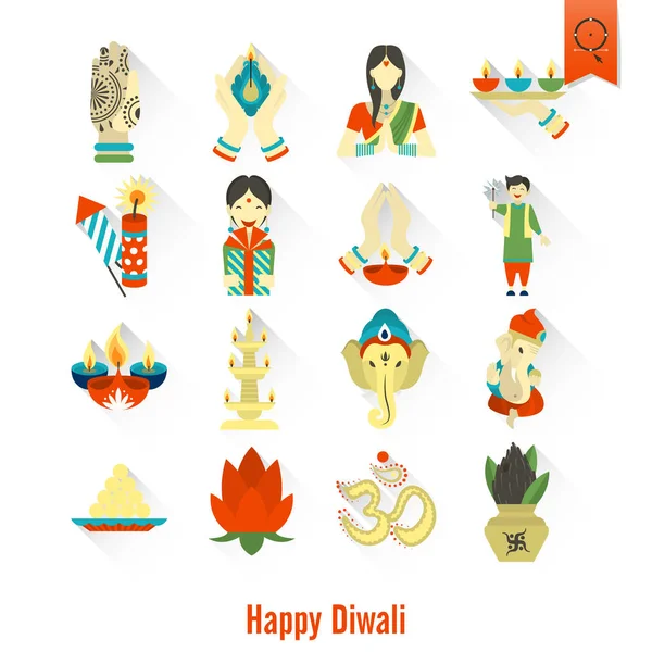 Diwali. Indian Festival Icons — Stock Vector