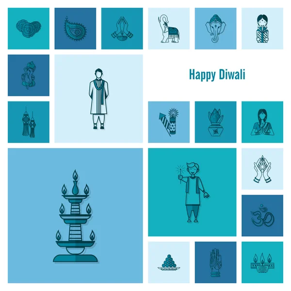 Diwali. Iconos del Festival Indio — Archivo Imágenes Vectoriales