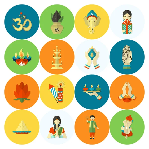 Diwali. Indian Festival Icons — Stock Vector