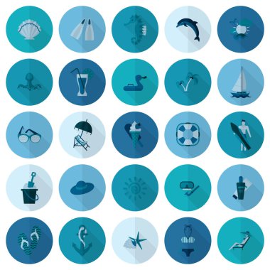 Yaz ve plaj basit düz simgeler