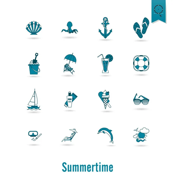 Summer and Beach Simple Flat Icons — Stock Vector