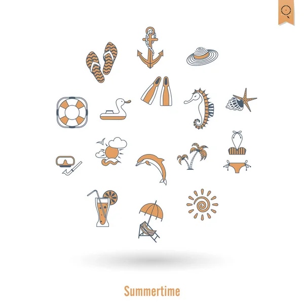 Sommer und Strand einfache flache Symbole — Stockvektor