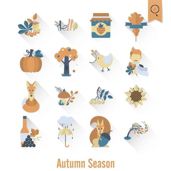 Conjunto de iconos planos de otoño — Vector de stock