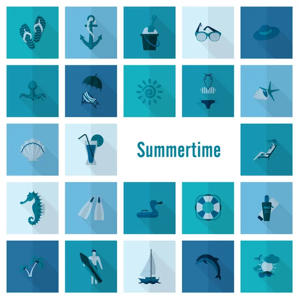 Літо і пляж Прості плоскі іконки — стоковий вектор