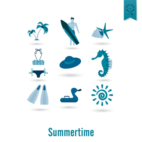 Sommer und Strand einfache flache Symbole — Stockvektor
