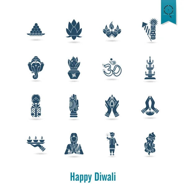 Diwali. Indian Festival Icons — Stock Vector