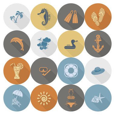 Yaz ve plaj basit düz simgeler
