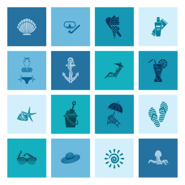 Yaz ve plaj basit düz simgeler