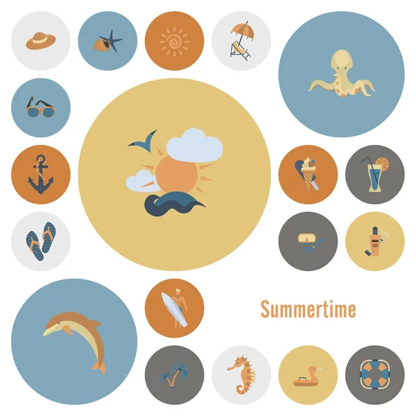 Лета и пляжа простые плоские иконки — стоковый вектор