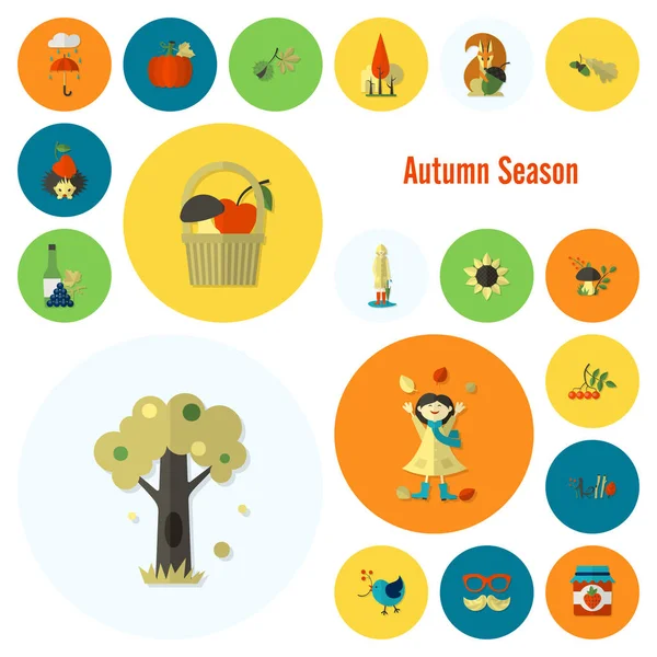 Set of Flat Autumn Icons — Stock Vector