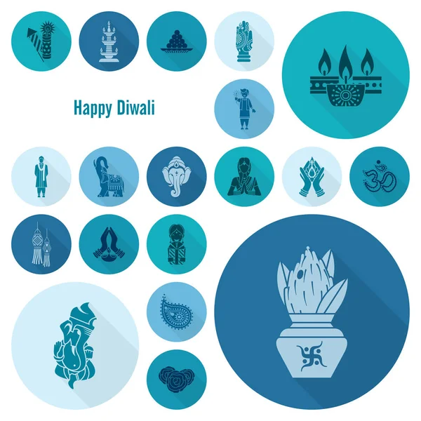 Diwali. Iconos del Festival Indio — Vector de stock