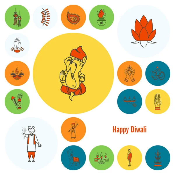 Diwali. Indyjskich festiwal ikony — Wektor stockowy