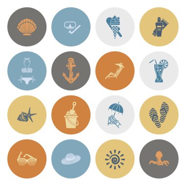 Yaz ve plaj basit düz simgeler