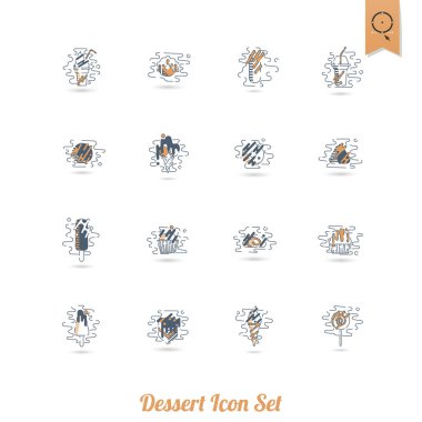 Modern düz tasarım tarzında tatlı Icon Set
