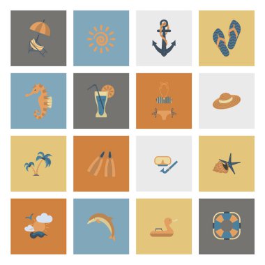 Yaz ve plaj basit düz simgeler