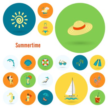 Yaz ve plaj basit düz simgeler