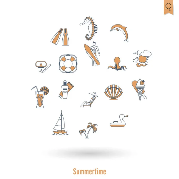 Sommer und Strand einfache flache Symbole — Stockvektor